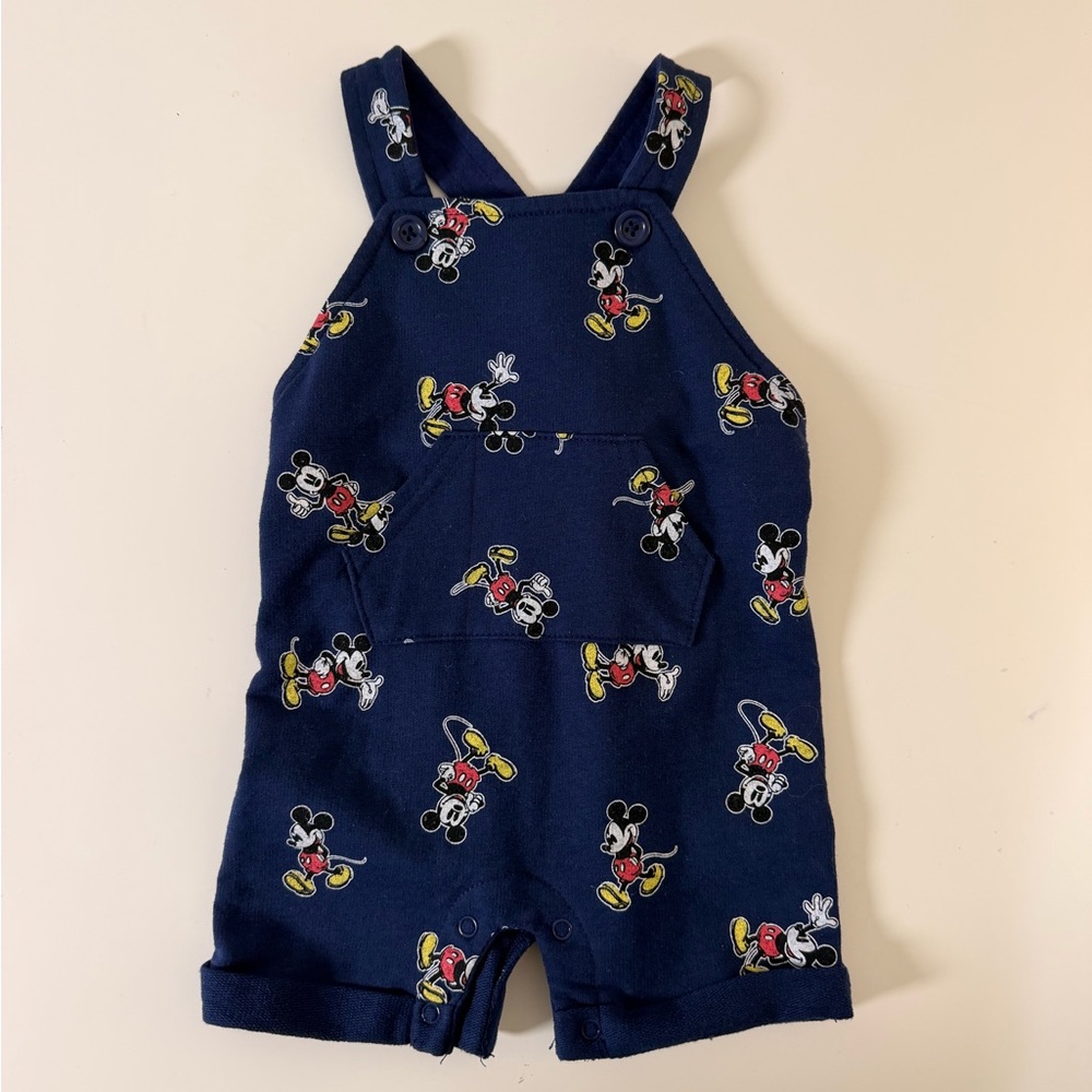 Disney Navy Blue Mickey Mouse Overalls with Red and Yellow Accents